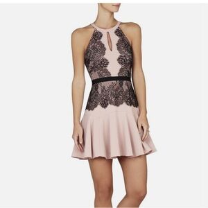 BCBGMaxAzria Blush and Black Lace Mini Dress